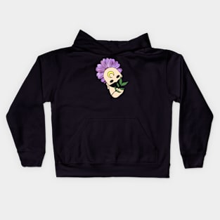 Purple Daisy with a Surreal Creepy Human Face Kids Hoodie